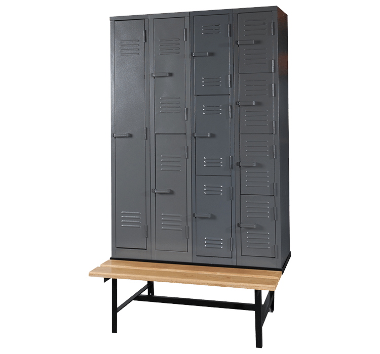 The Linvar Online Store 14 Solid Steel Lockers on Bench